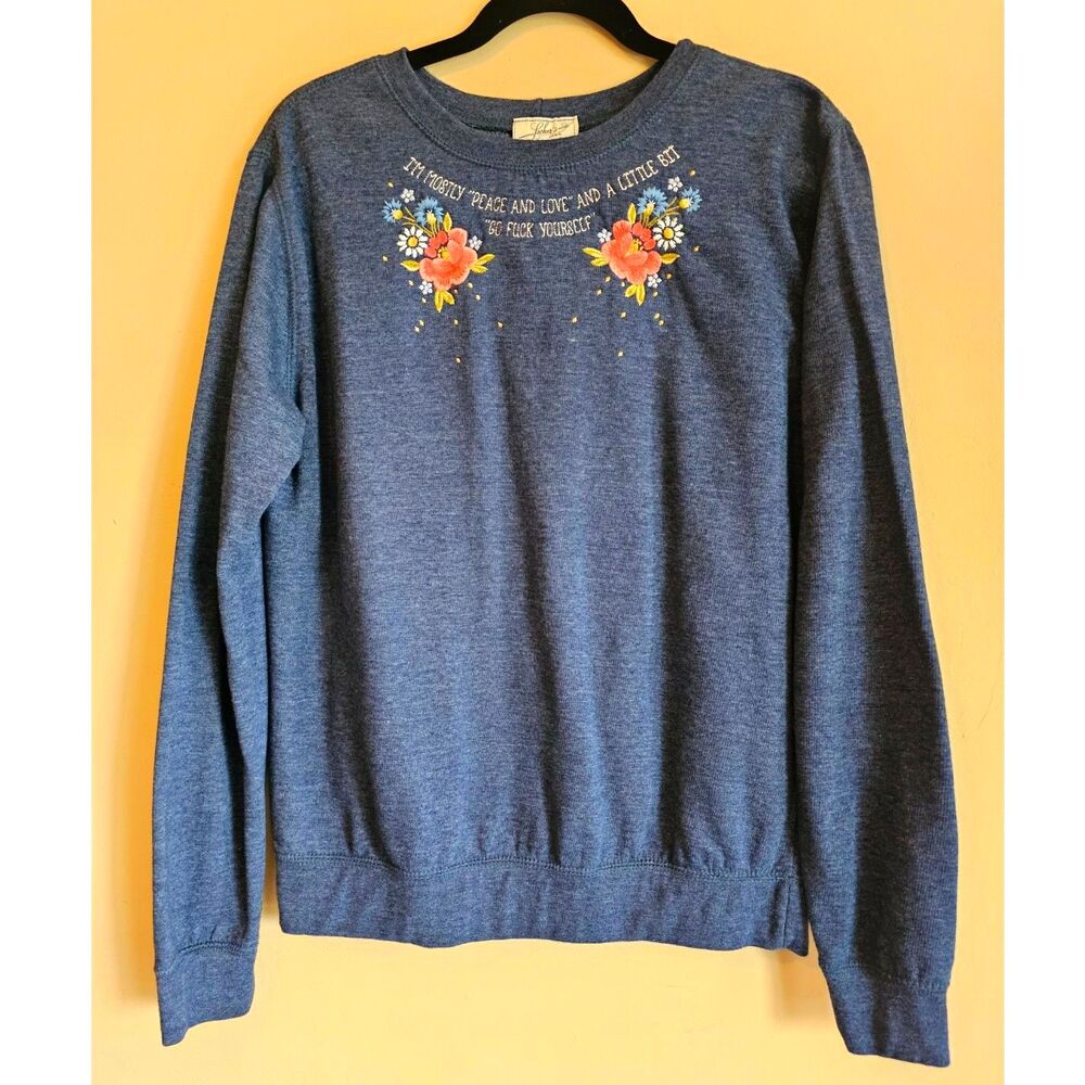 Locher's Paris embroidered unique saying sweatshirt-Size M-L, Blue